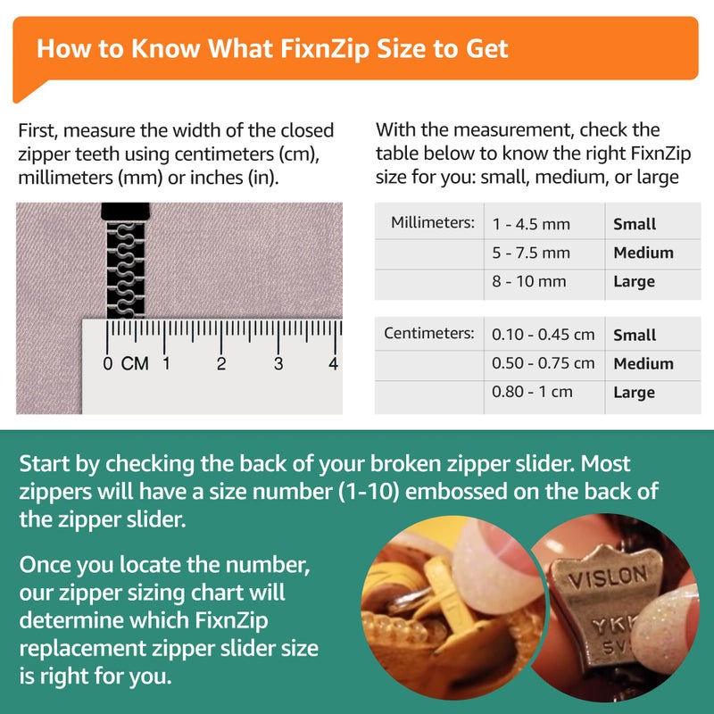 فيكسنزيب FixnZip (3 عبوات من النيكل الأسود S M L) - طقم إصلاح سحاب عالمي للسترات وحقائب الأمتعة - طقم إصلاح بديل بسحاب حقيبة الظهر - Image 3